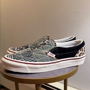 Vans Quilted Patchwork Slip-On Sneakers in Black, Gray & Leopard